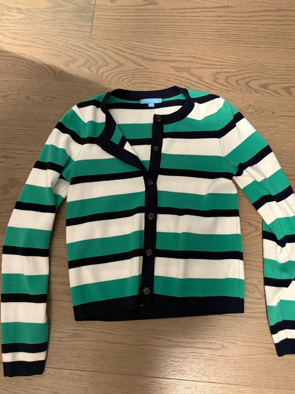 Draper James Green, White & Navy Striped Button Cardigan